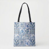 Tote Bag Elégant Bleu Pays toile fleurie (Devant)