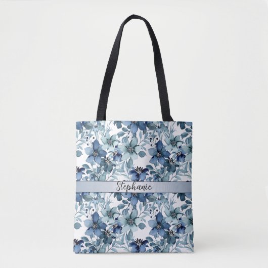 Tote Bag Élégant bleu Vintage chintz Motif Monogramme (Devant)