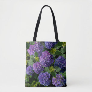 Tote Bag Elégant bleu violet magenta vert hydrangée florale