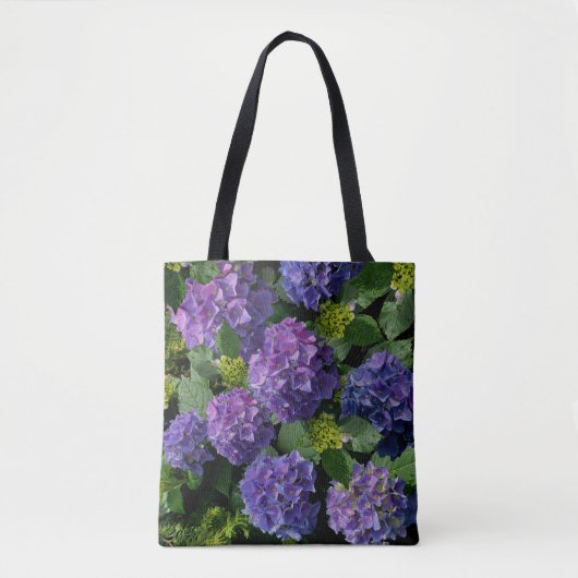 Tote Bag Elégant bleu violet magenta vert hydrangée florale (Devant)