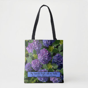 Tote Bag Elégant bleu violet magenta vert hydrangée florale