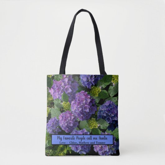 Tote Bag Elégant bleu violet magenta vert hydrangée florale (Devant)