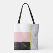 Tote Bag Élégant bloc de couleur rose marbre noir avec nom (Dos)