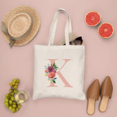 Tote Bag Élégant Blush et Bourgogne Floral Monogramme initi