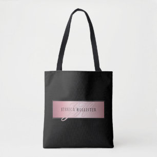 Tote Bag Elégant Blush Faux Rose Gold Nom et initiales