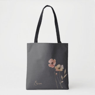 Tote Bag Elegant Boho Watercolor Wildflower Moody Blush