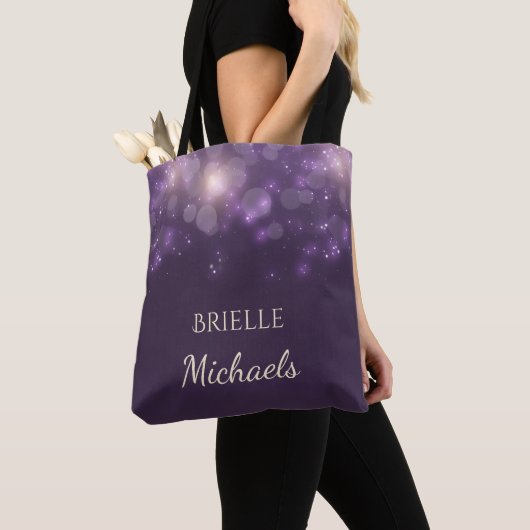 Tote Bag Élégant Bokeh Parties scintillant Violet Éclat Ave (De près)