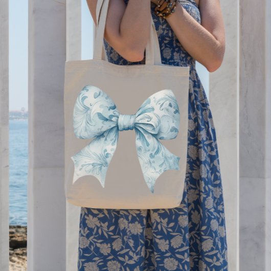 Tote Bag Élégant Bow Bleu Chic