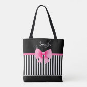 Tote Bag Elégant Bow rose Motif noir et blanc (Dos)