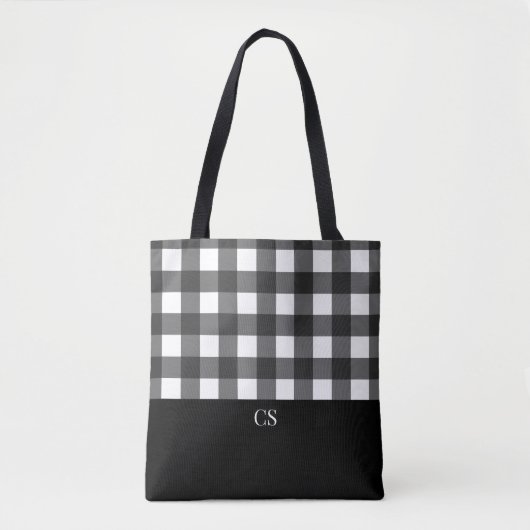 Tote Bag Élégant Buffle noir blanc plaqué avec Monogramme (Devant)