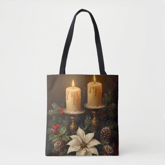 Tote Bag Elegant candle holly pine warm festive christmas (Devant)