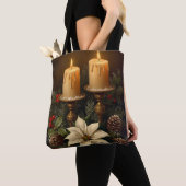 Tote Bag Elegant candle holly pine warm festive christmas (De près)