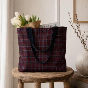 Tote Bag Élégant carreau héritage bordeaux et bleu marine