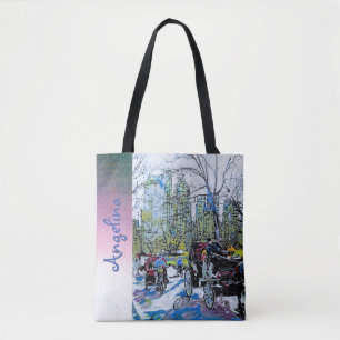 Tote Bag Élégant Central Park NYC Print Blush Nom personnal