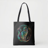 Tote Bag Élégant Chat Psychédélique Art Moderne | (Devant)