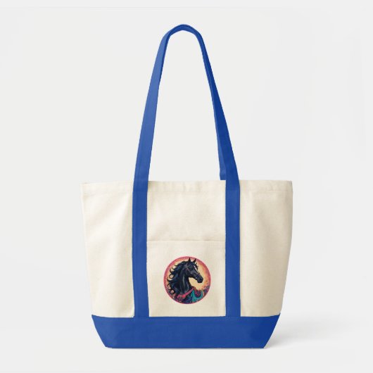 Tote Bag Élégant Cheval Noir Avec Arrière - plan Vibrant (Devant)