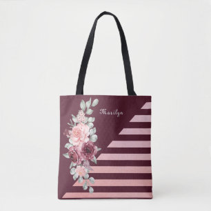 Tote Bag Elégant Chic Aquarelle Rose rose Bourgogne Floral