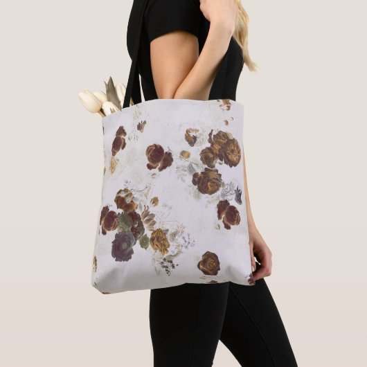 Tote Bag Elégant chic Beige Brown Rose Floral Toile (De près)