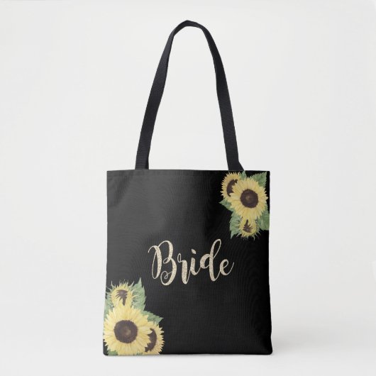 Tote Bag Élégant Chic Black, Fleurs de soleil, Mariée (Devant)