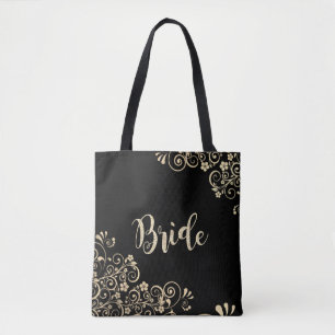 Tote Bag Élégant Chic Fleurs Dorées, Mariée