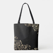 Tote Bag Élégant Chic Fleurs Or, Cadre (Dos)
