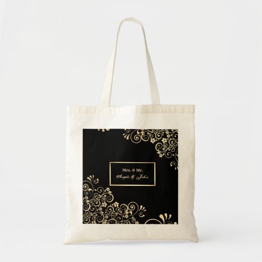 Tote Bag Elégant Chic Gold Flowers, Cadre (Devant)