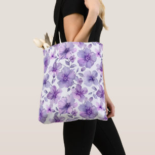 Tote Bag Élégant Chic Mignon Bohème Violet Botanique Floral