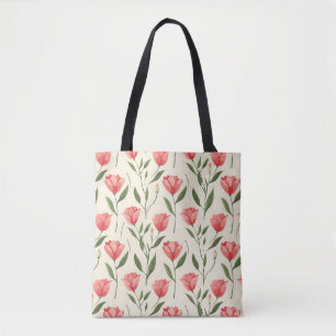 Tote Bag Élégant Chic Mignon Rose Botanique Tulipe