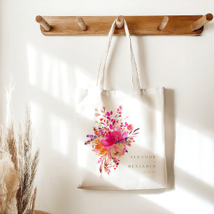 Tote Bag Elégant Chic Rose Aquarelle Mariage Floral Personn