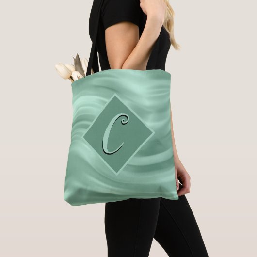 Tote Bag Élégant Chic Turquoise wirl Monogramme moderne (De près)