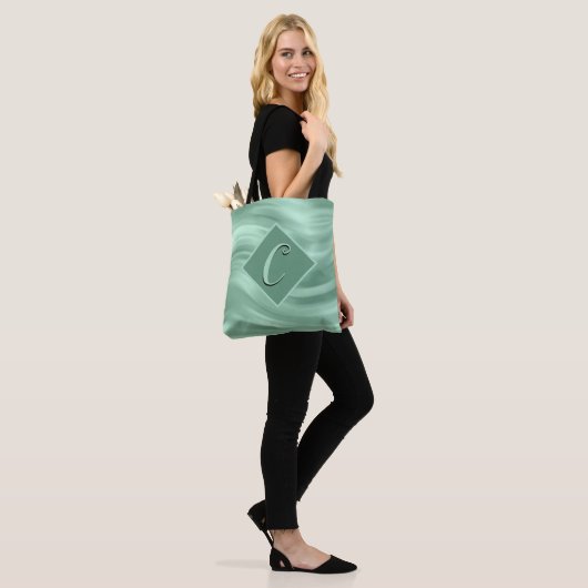 Tote Bag Élégant Chic Turquoise wirl Monogramme moderne (Sur le modèle)