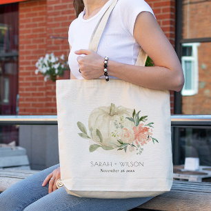 Tote Bag Élégant Citrouille blanc doux Mariage floral