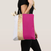 Tote Bag élégant clair faux or rose rayures blanches (De près)