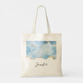 Tote Bag Elégant Cool Bleu Agate et Parties scintillant Or  (Dos)