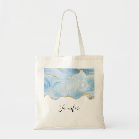 Tote Bag Elégant Cool Bleu Agate et Parties scintillant Or  (Devant)