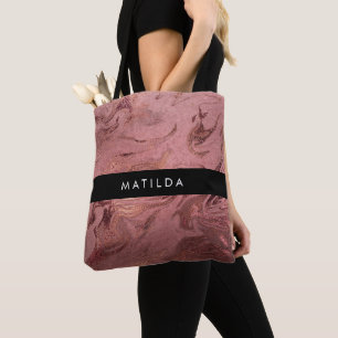 Tote Bag Élégant cuivre moderne rose or & marbre rouge