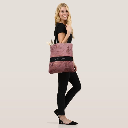 Tote Bag Élégant cuivre moderne rose or & marbre rouge (Sur le modèle)