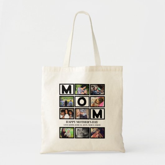 Tote Bag Elégant Custom Happy Mothers Day 9 Photo Collage (Devant)