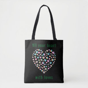 Tote Bag Elégant Cute Colorful Heart Motif Design