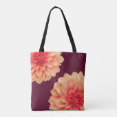 Tote Bag Élégant Dahlias Orange Fleurs Bourgogne Monogramme (Dos)