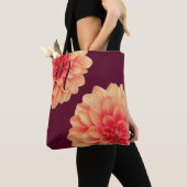 Tote Bag Élégant Dahlias Orange Fleurs Bourgogne Monogramme (De près)