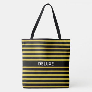 Tote Bag Élégant Deluxe sur fond noir et rayures dorées