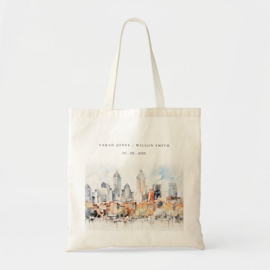 Tote Bag Elégant Denver Colorado Skyline Watercolor Mariage (Devant)