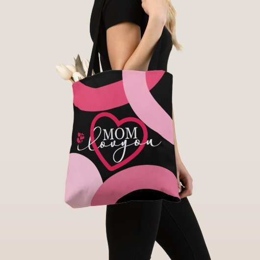 Tote Bag Elegant design texte Maman I Love You With Heart (De près)