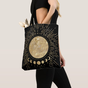 Tote Bag Elégant doré Sun Moon Doodles Mandala