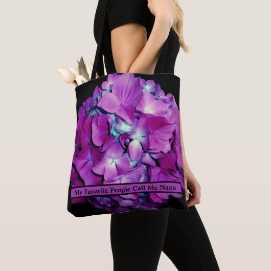 Tote Bag Elégant doux Magenta turquoise hydrangées florales (De près)