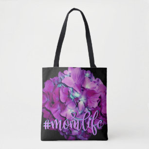 Tote Bag Elégant doux Magenta turquoise hydrangées florales
