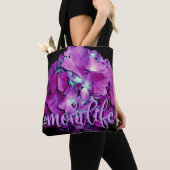 Tote Bag Elégant doux Magenta turquoise hydrangées florales (De près)