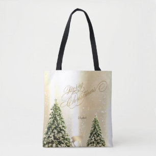 Tote Bag Élégant, Élégant Pin Trees, Reindeer de Noël