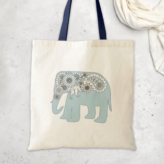 Tote Bag Élégant éléphant bleu Paisley